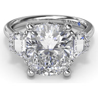 Three Stone Engagement Ring Setting with Cushion Cut Center and Trapezoid Diamonds by Fana - 0.95 Carat Total Diamond Weight