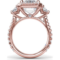 Three Stone Engagement Ring Setting with Diamond Halo and Trapezoid Side Stones by Fana - 2.06 Carat Total Diamond Weight