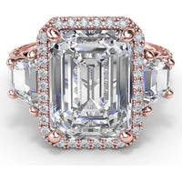 Three Stone Engagement Ring Setting with Diamond Halo and Trapezoid Side Stones by Fana - 2.06 Carat Total Diamond Weight