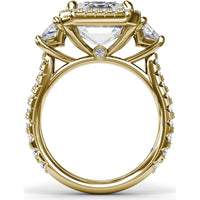 Three Stone Engagement Ring Setting with Diamond Halo and Trapezoid Side Stones by Fana - 2.06 Carat Total Diamond Weight