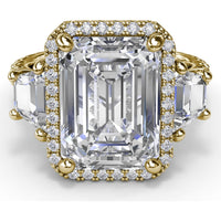 Three Stone Engagement Ring Setting with Diamond Halo and Trapezoid Side Stones by Fana - 2.06 Carat Total Diamond Weight