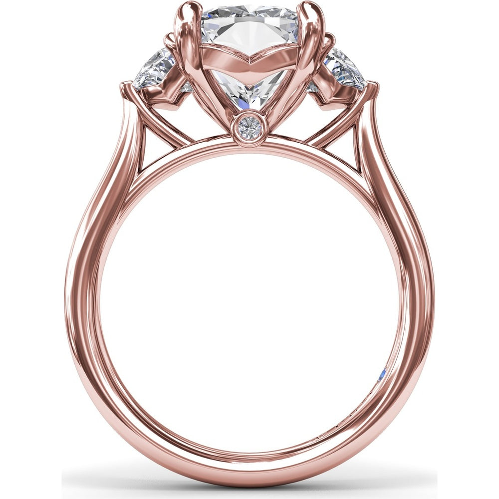 Three-Stone Engagement Ring Setting with Elongated Cushion Mounting, Half-Moon Diamonds, and Peek-a-Boo Diamond Detail by Fana - 0.02 Carat Total Diamond Weight