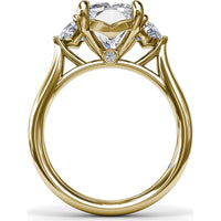 Three-Stone Engagement Ring Setting with Elongated Cushion Mounting, Half-Moon Diamonds, and Peek-a-Boo Diamond Detail by Fana - 0.02 Carat Total Diamond Weight