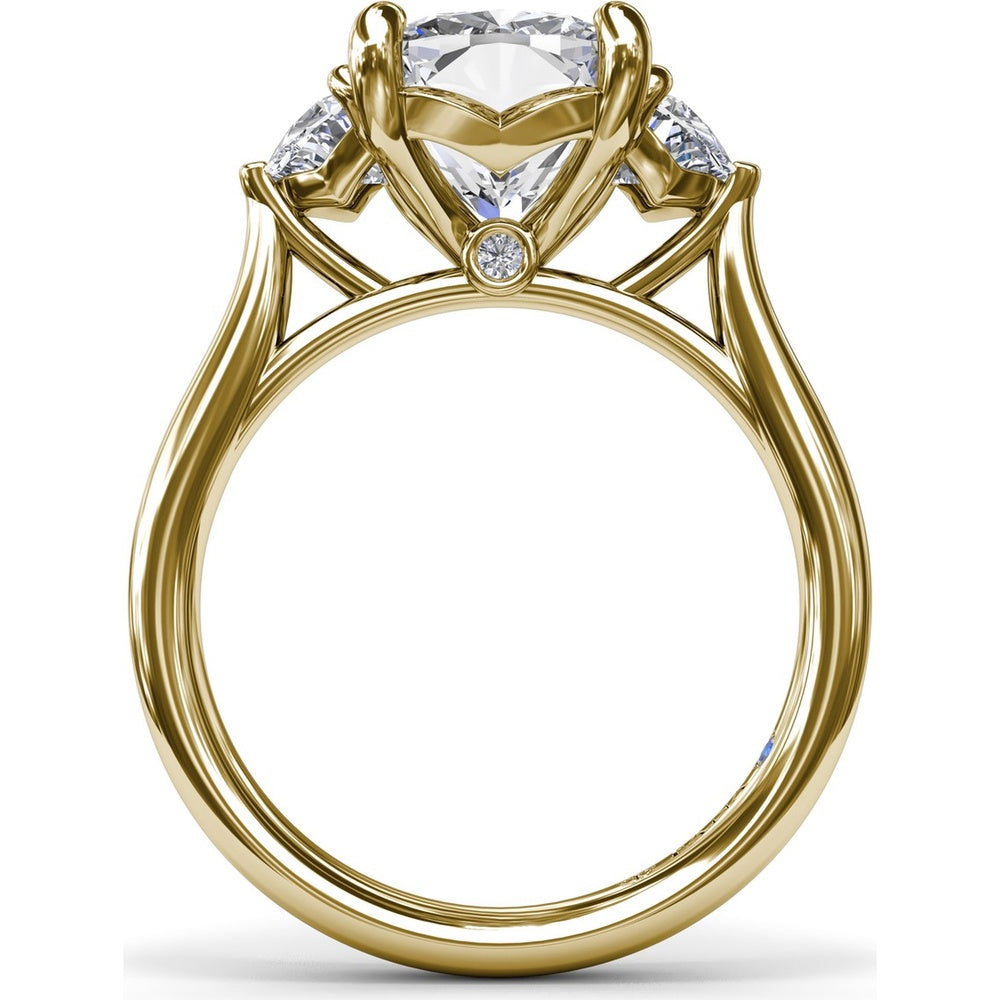 Three-Stone Engagement Ring Setting with Elongated Cushion Mounting, Half-Moon Diamonds, and Peek-a-Boo Diamond Detail by Fana - 0.02 Carat Total Diamond Weight