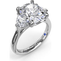 Three-Stone Engagement Ring Setting with Elongated Cushion Mounting, Half-Moon Diamonds, and Peek-a-Boo Diamond Detail by Fana - 0.02 Carat Total Diamond Weight