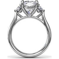 Three-Stone Engagement Ring Setting with Elongated Cushion Mounting, Half-Moon Diamonds, and Peek-a-Boo Diamond Detail by Fana - 0.02 Carat Total Diamond Weight