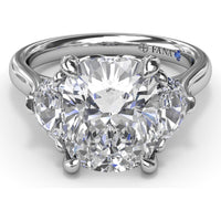 Three-Stone Engagement Ring Setting with Elongated Cushion Mounting, Half-Moon Diamonds, and Peek-a-Boo Diamond Detail by Fana - 0.02 Carat Total Diamond Weight