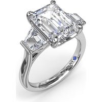 Three Stone Engagement Ring Setting with Emerald Cut Center and Tapered Baguette Diamonds - 0.92 Carat Total Side Stone Weight by Fana