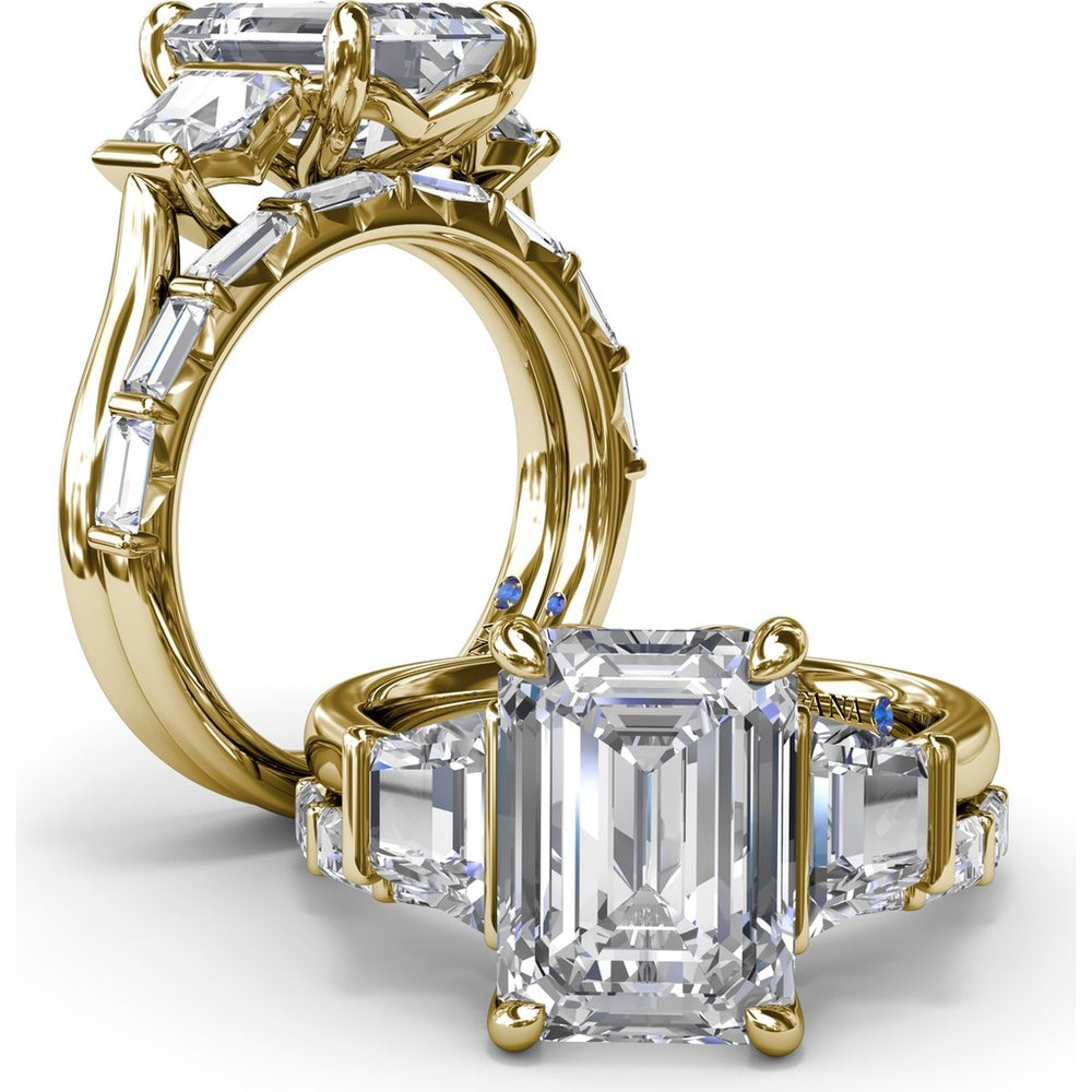 Three Stone Engagement Ring Setting with Emerald Cut Center and Tapered Baguette Diamonds - 0.92 Carat Total Side Stone Weight by Fana