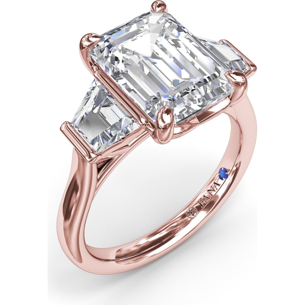 Three Stone Engagement Ring Setting with Emerald Cut Center and Tapered Baguette Diamonds - 0.92 Carat Total Side Stone Weight by Fana