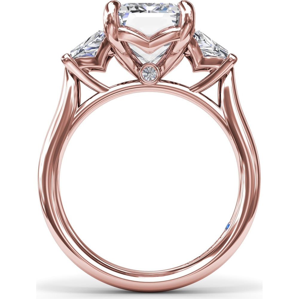 Three Stone Engagement Ring Setting with Emerald Cut Center and Tapered Baguette Diamonds - 0.92 Carat Total Side Stone Weight by Fana