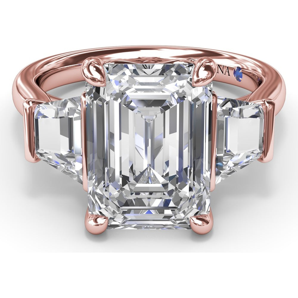 Three Stone Engagement Ring Setting with Emerald Cut Center and Tapered Baguette Diamonds - 0.92 Carat Total Side Stone Weight by Fana