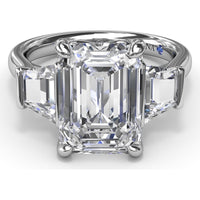 Three Stone Engagement Ring Setting with Emerald Cut Center and Tapered Baguette Diamonds - 0.92 Carat Total Side Stone Weight by Fana