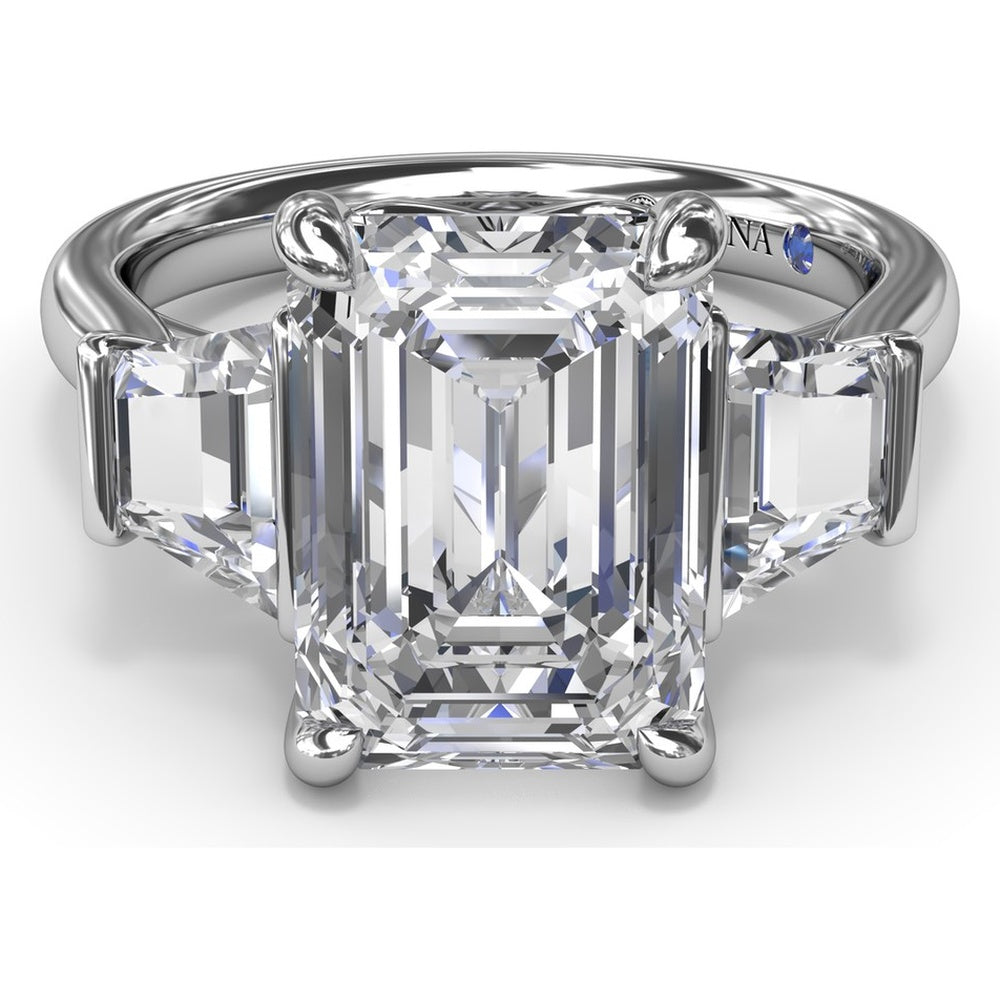 Three Stone Engagement Ring Setting with Emerald Cut Center and Tapered Baguette Diamonds - 0.92 Carat Total Side Stone Weight by Fana