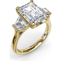 Three Stone Engagement Ring Setting with Emerald Cut Center and Tapered Baguette Diamonds - 0.92 Carat Total Side Stone Weight by Fana