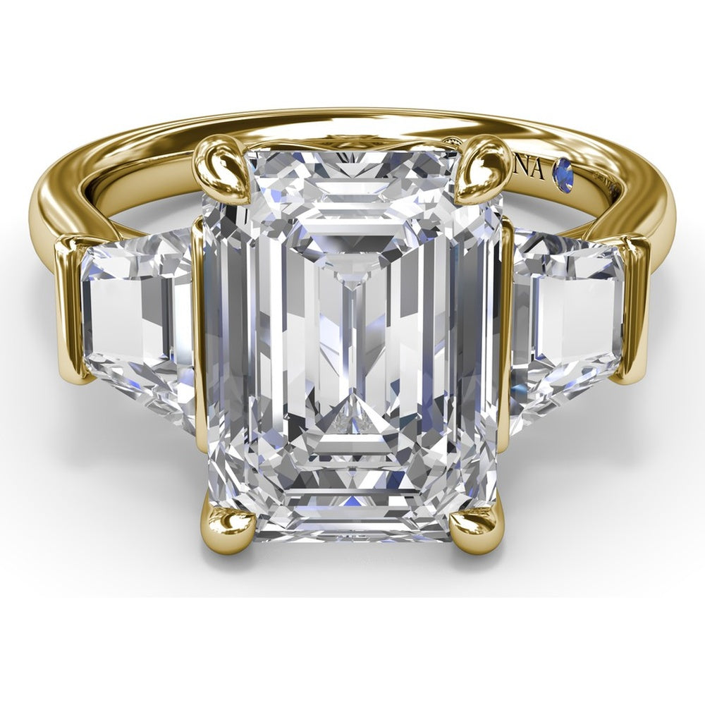 Three Stone Engagement Ring Setting with Emerald Cut Center and Tapered Baguette Diamonds - 0.92 Carat Total Side Stone Weight by Fana