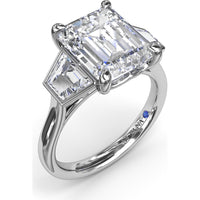 Three-Stone Engagement Ring Setting with Emerald Cut Center and Trapezoid Diamond Sides - 0.02 Carat Total Side Stone Weight by Fana