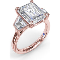 Three-Stone Engagement Ring Setting with Emerald Cut Center and Trapezoid Diamond Sides - 0.02 Carat Total Side Stone Weight by Fana