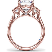Three-Stone Engagement Ring Setting with Emerald Cut Center and Trapezoid Diamond Sides - 0.02 Carat Total Side Stone Weight by Fana