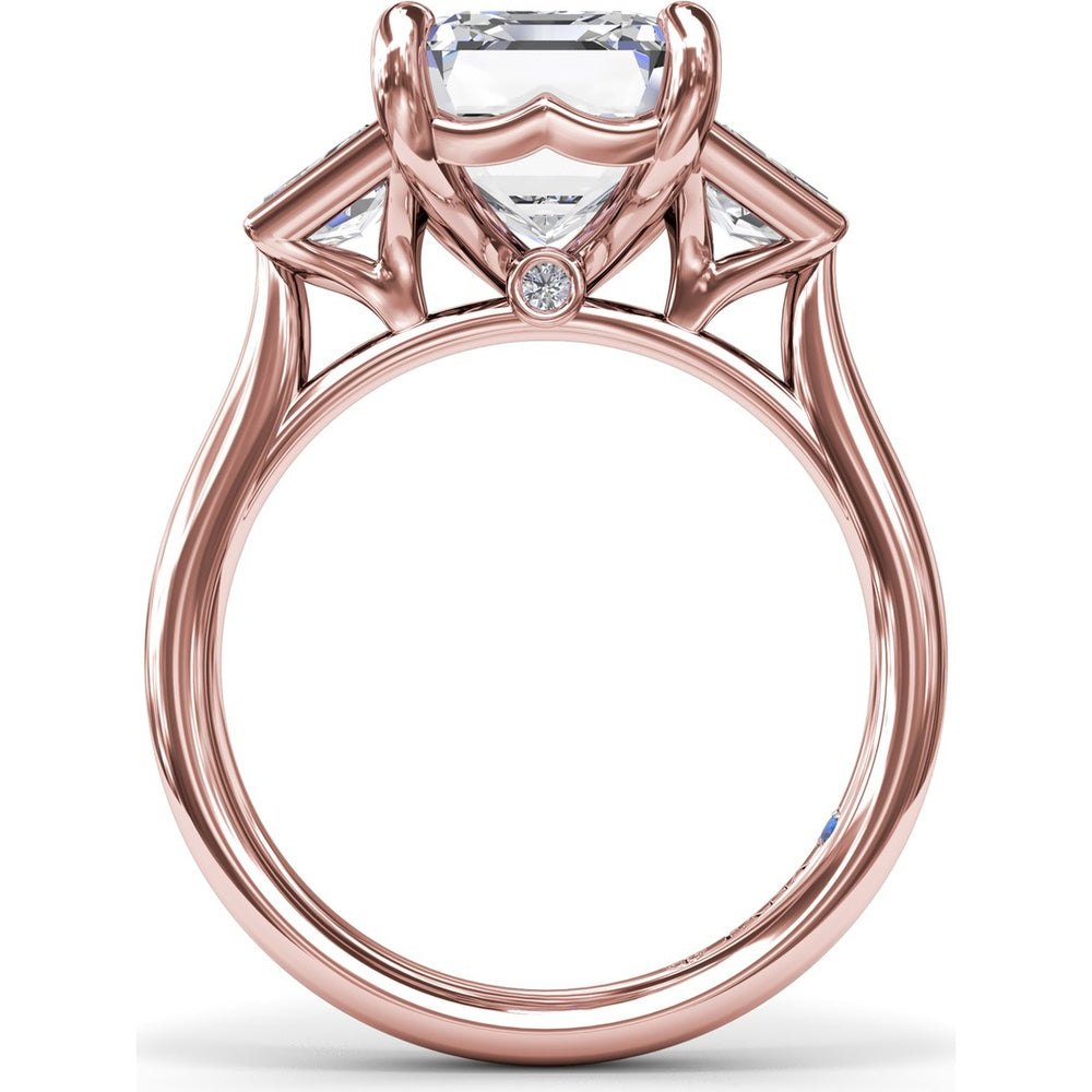Three-Stone Engagement Ring Setting with Emerald Cut Center and Trapezoid Diamond Sides - 0.02 Carat Total Side Stone Weight by Fana