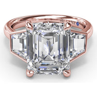 Three-Stone Engagement Ring Setting with Emerald Cut Center and Trapezoid Diamond Sides - 0.02 Carat Total Side Stone Weight by Fana