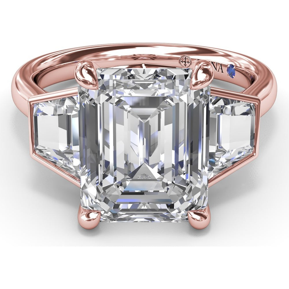 Three-Stone Engagement Ring Setting with Emerald Cut Center and Trapezoid Diamond Sides - 0.02 Carat Total Side Stone Weight by Fana