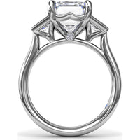 Three-Stone Engagement Ring Setting with Emerald Cut Center and Trapezoid Diamond Sides - 0.02 Carat Total Side Stone Weight by Fana