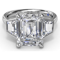 Three-Stone Engagement Ring Setting with Emerald Cut Center and Trapezoid Diamond Sides - 0.02 Carat Total Side Stone Weight by Fana