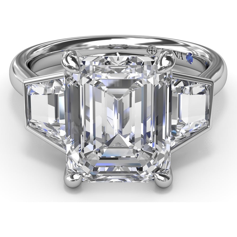 Three-Stone Engagement Ring Setting with Emerald Cut Center and Trapezoid Diamond Sides - 0.02 Carat Total Side Stone Weight by Fana