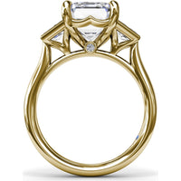 Three-Stone Engagement Ring Setting with Emerald Cut Center and Trapezoid Diamond Sides - 0.02 Carat Total Side Stone Weight by Fana