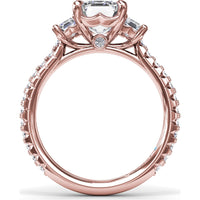 Three Stone Engagement Ring Setting with Emerald Cut Diamonds and Pavé Band by Fana - 1.09 Carat Total Diamond Weight