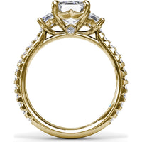 Three Stone Engagement Ring Setting with Emerald Cut Diamonds and Pavé Band by Fana - 1.09 Carat Total Diamond Weight