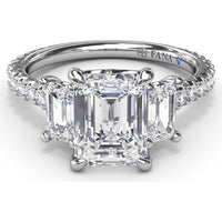 Three Stone Engagement Ring Setting with Emerald Cut Diamonds and Pavé Band by Fana - 1.09 Carat Total Diamond Weight