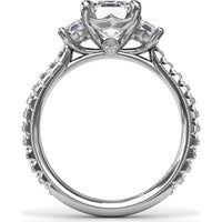 Three Stone Engagement Ring Setting with Emerald Cut Diamonds and Pavé Band by Fana - 1.09 Carat Total Diamond Weight