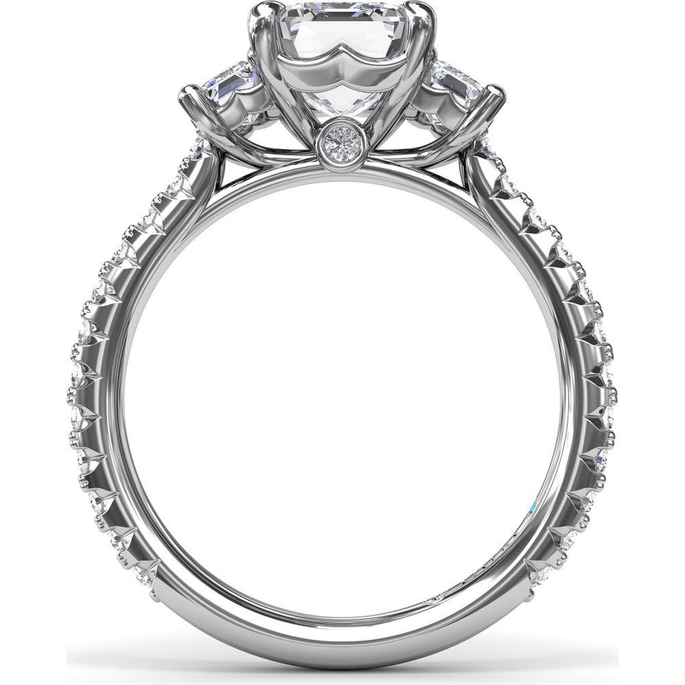 Three Stone Engagement Ring Setting with Emerald Cut Diamonds and Pavé Band by Fana - 1.09 Carat Total Diamond Weight