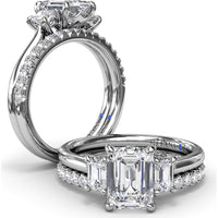 Three Stone Engagement Ring Setting with Emerald Cut Side Diamonds - 0.40 Carat Total Side Stone Weight by Fana