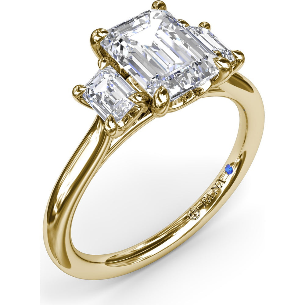 Three Stone Engagement Ring Setting with Emerald Cut Side Diamonds - 0.40 Carat Total Side Stone Weight by Fana