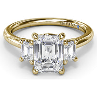 Three Stone Engagement Ring Setting with Emerald Cut Side Diamonds - 0.40 Carat Total Side Stone Weight by Fana