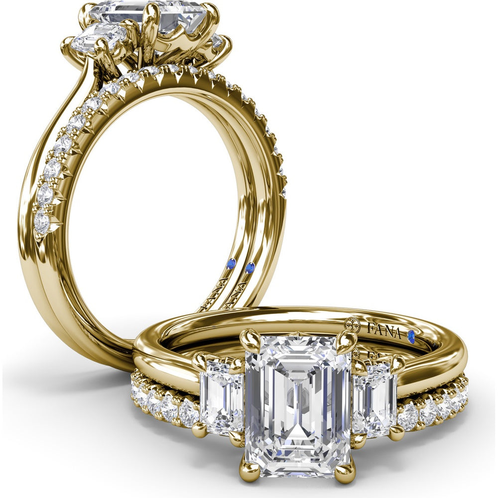 Three Stone Engagement Ring Setting with Emerald Cut Side Diamonds - 0.40 Carat Total Side Stone Weight by Fana