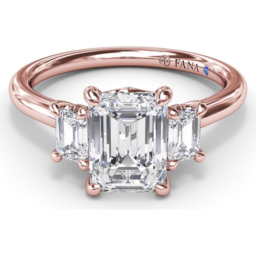 Three Stone Engagement Ring Setting with Emerald Cut Side Diamonds - 0.40 Carat Total Side Stone Weight by Fana