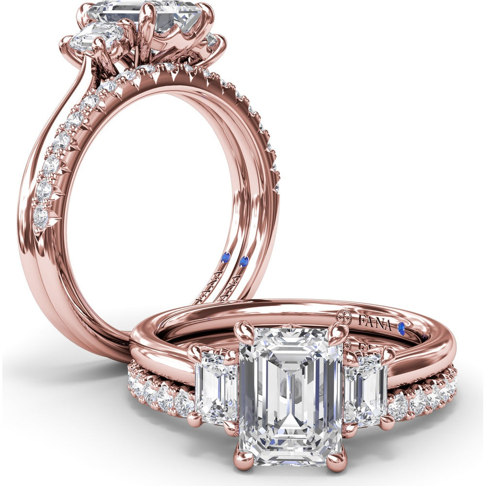 Three Stone Engagement Ring Setting with Emerald Cut Side Diamonds - 0.40 Carat Total Side Stone Weight by Fana