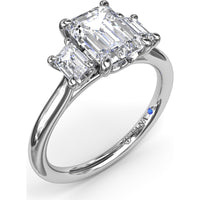 Three Stone Engagement Ring Setting with Emerald Cut Side Diamonds - 0.40 Carat Total Side Stone Weight by Fana