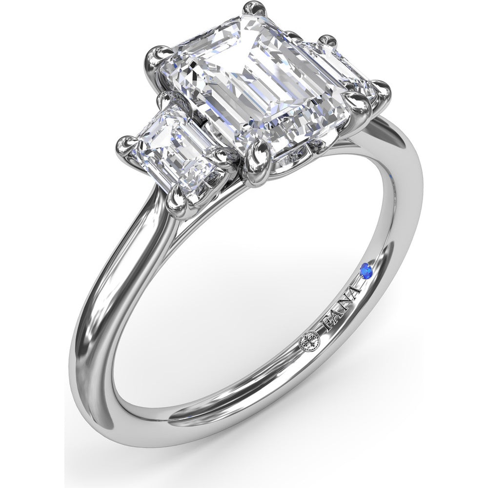 Three Stone Engagement Ring Setting with Emerald Cut Side Diamonds - 0.40 Carat Total Side Stone Weight by Fana