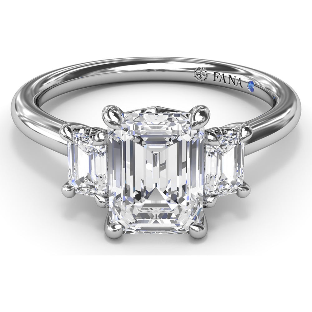 Three Stone Engagement Ring Setting with Emerald Cut Side Diamonds - 0.40 Carat Total Side Stone Weight by Fana