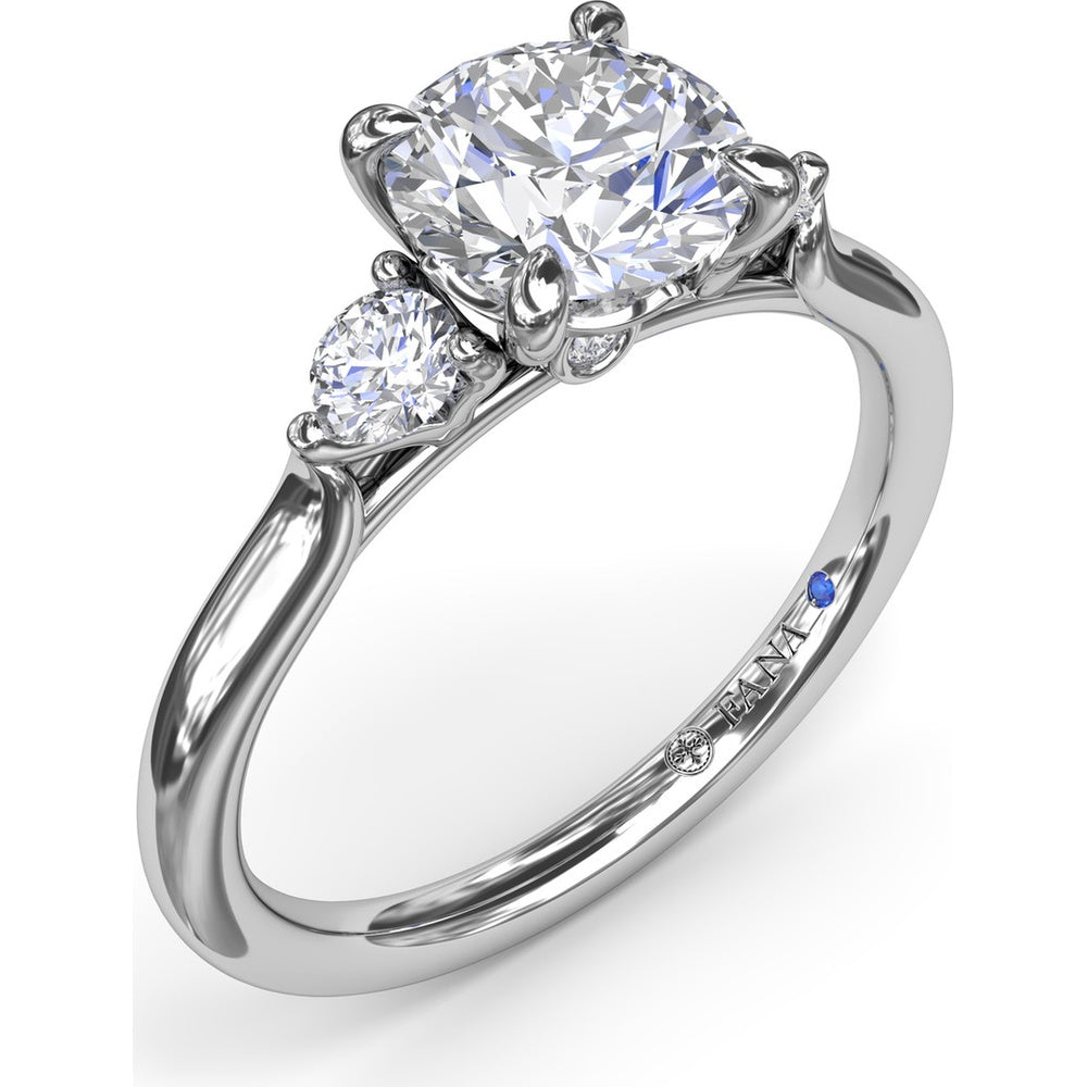 Three Stone Engagement Ring Setting with Hidden Side Accent and Round Brilliant Cut Diamonds - 0.23 Carat Total Side Stone Weight by Fana