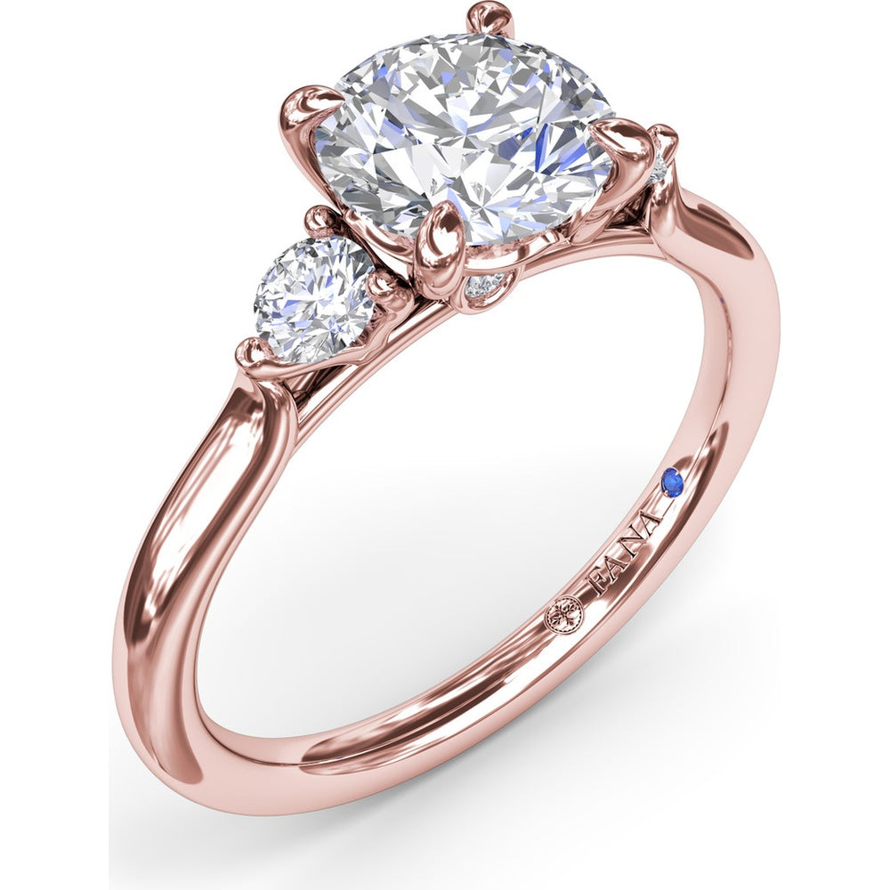 Three Stone Engagement Ring Setting with Hidden Side Accent and Round Brilliant Cut Diamonds - 0.23 Carat Total Side Stone Weight by Fana