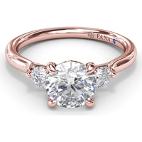 Three Stone Engagement Ring Setting with Hidden Side Accent and Round Brilliant Cut Diamonds - 0.23 Carat Total Side Stone Weight by Fana