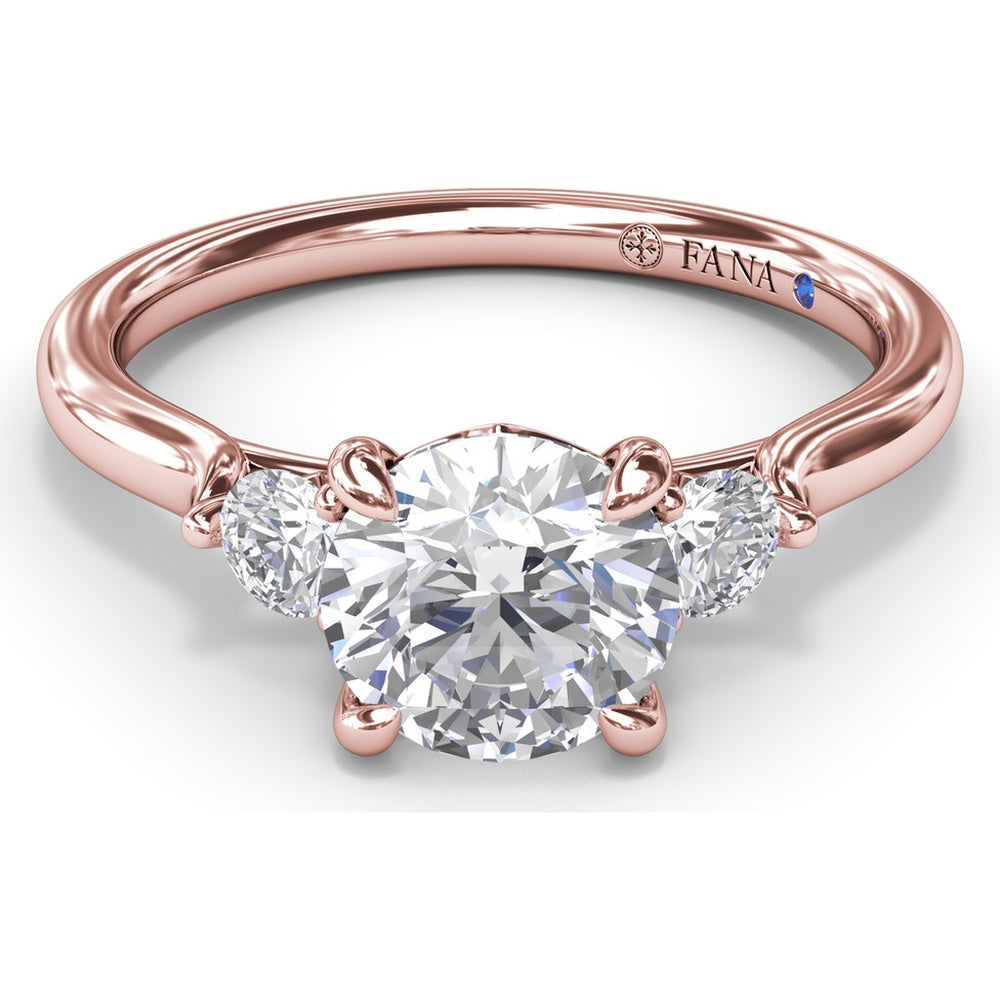 Three Stone Engagement Ring Setting with Hidden Side Accent and Round Brilliant Cut Diamonds - 0.23 Carat Total Side Stone Weight by Fana