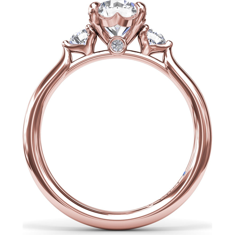 Three Stone Engagement Ring Setting with Hidden Side Accent and Round Brilliant Cut Diamonds - 0.23 Carat Total Side Stone Weight by Fana