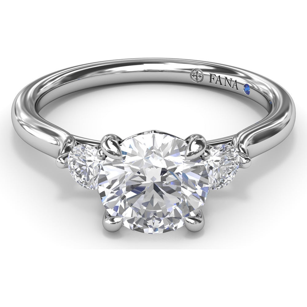 Three Stone Engagement Ring Setting with Hidden Side Accent and Round Brilliant Cut Diamonds - 0.23 Carat Total Side Stone Weight by Fana